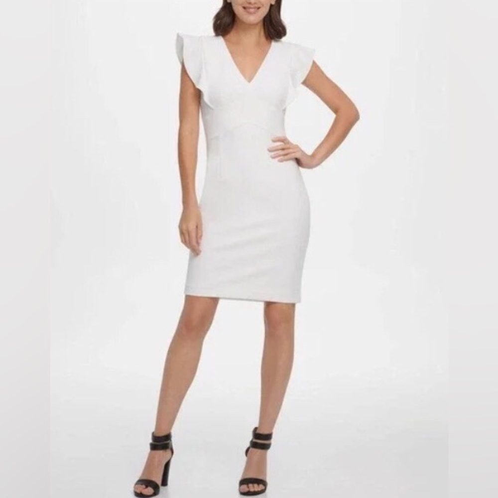 NWT DKNY white flutter sleeve dress